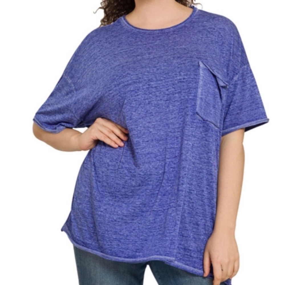 Zenana Purple T shirt oversized raw edge Size 1X /2X / 3X New Boutique